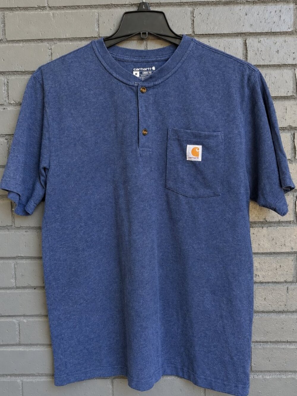 Carhartt Navy Heather Henley Pocket T Shirt M Loose Fit Workwear
